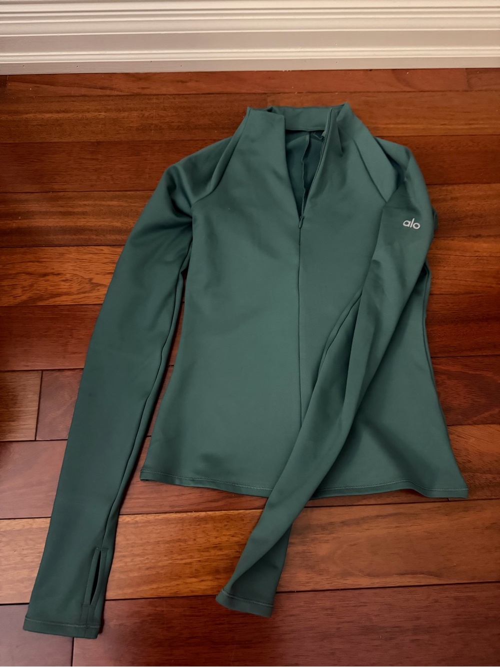 ALO Yoga Long-Sleeve Half-Zip Top in Teal Green